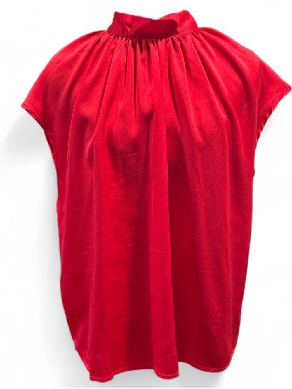 Source Unknown Red Gathered Mock Neck Cap-Sleeve Top